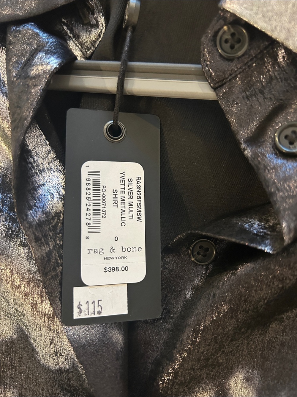 Rag & Bone Black and Silver Shimmery Button-Up Blouse - Picture 4 of 5